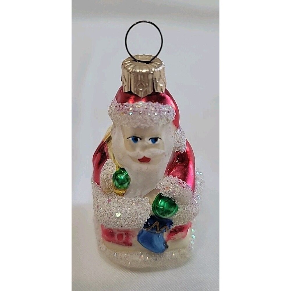 Vintage Hand Blown and Painted Glass Mica Mini Santa Christmas Ornament 2.5” - Picture 3 of 10
